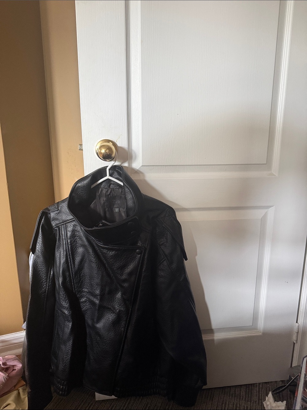 Zara Black Faux Leather Bomber Jacket with Chest Flap